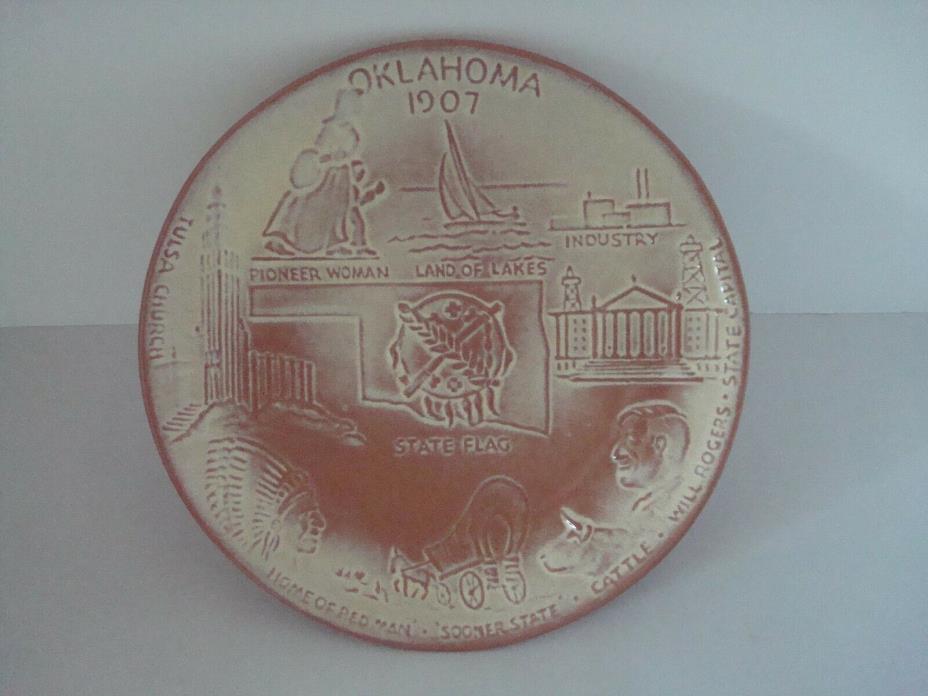 Frankoma Pottery 1907 Oklahoma State Plate John Frank Desert Gold Plate 8 1/4