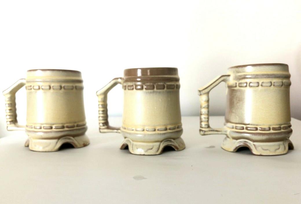 3 Frankoma Mugs Stein M1 Footed Desert Gold Vintage