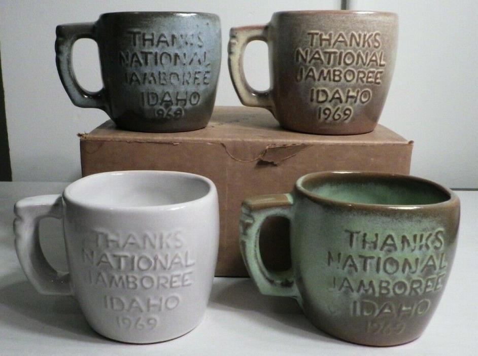 4 Vintage Frankoma Boy Scouts Mugs Cups Art Pottery National Jamboree 1969 Idaho