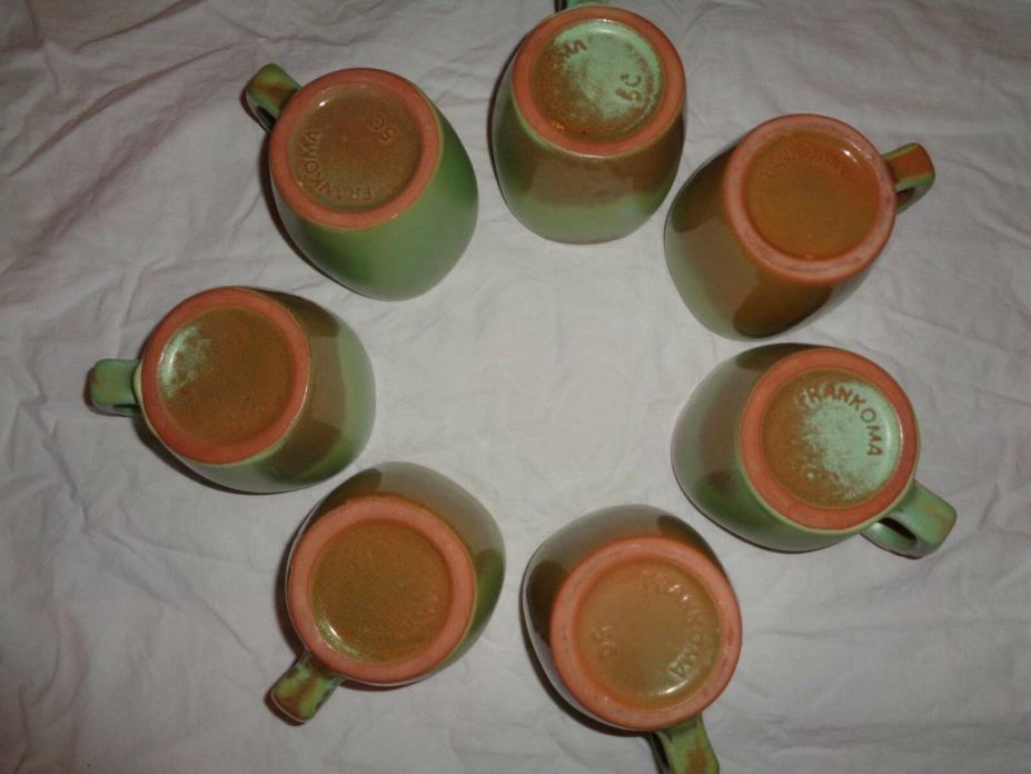 Frankoma Green LOT OF 7 Small Coffee Mugs #5C and 1 c7 mug