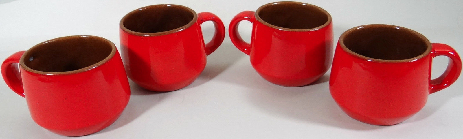 Vtg Danish Modern Coffee Cup Mug Lot Frankoma Pottery CG Orange Red Flame Brown