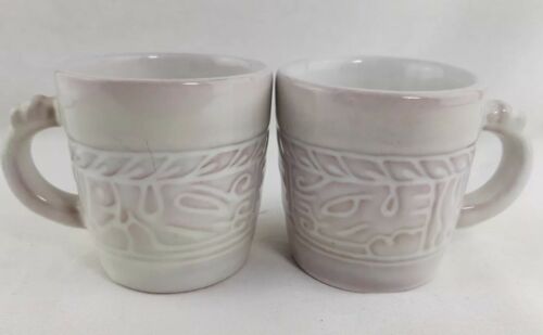 2 Mayan Aztec White Sand Frankoma 7C Flat Cup Mug Coffee Tea Signed