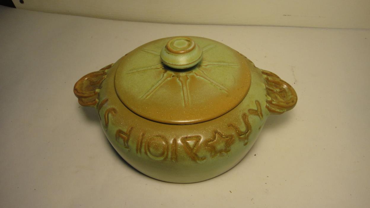 Frankoma Wagon Wheel Prairie Green Covered Dish    Free Shipping