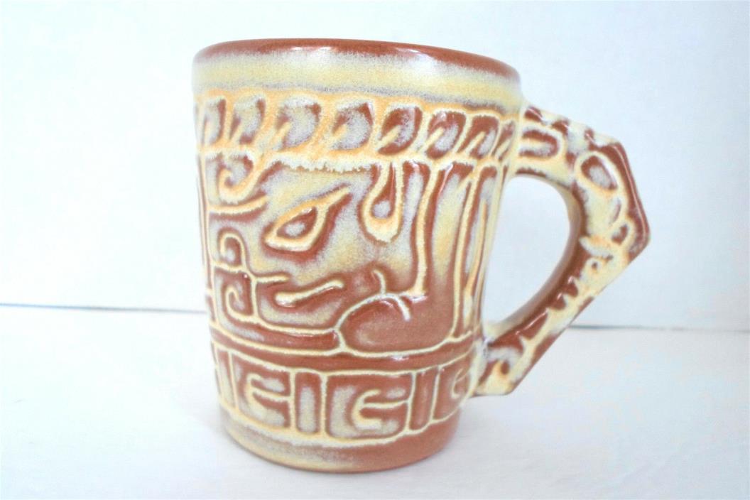 Frankoma Desert Gold Mayan Aztec Mug 7CL Coffee Tea Oklahoma Pottery 3.5