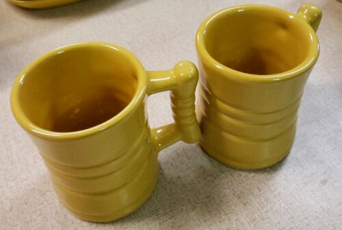 VINTAGE PAIR OF FRANKOMA YELLOW C3 COFFEE MUGS