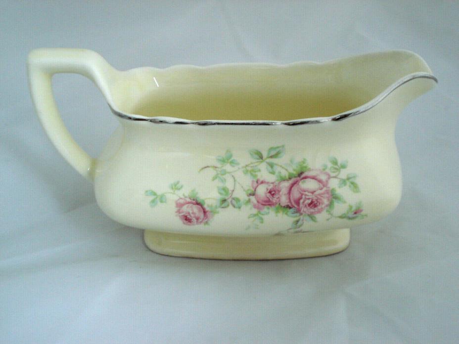 Vintage W.S. George Lido Canarytone Gravy Boat 119A with Pink Roses Made in USA