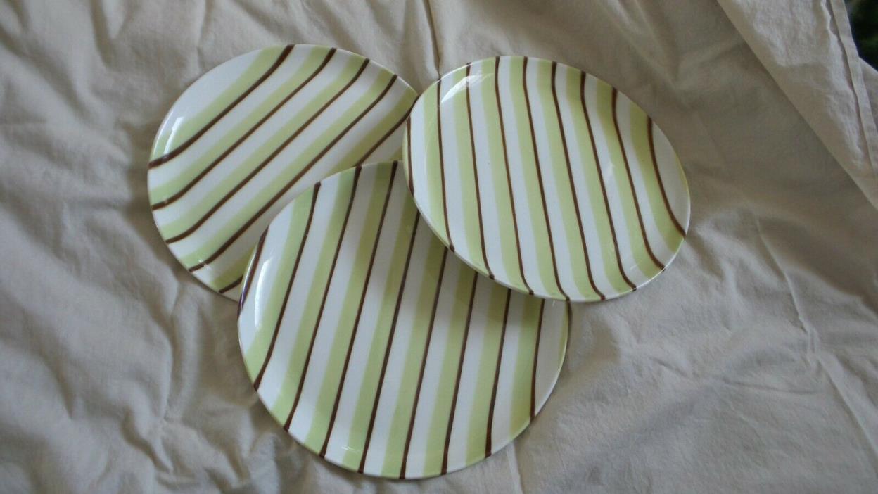 Vintage W. S. George GREEN AND BROWN Stripe 3 Dinner Plates  1904-1954