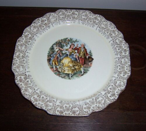 W. S. George Canarytone Dinner Plate - Courting Couple People - Scalloped w/Gold