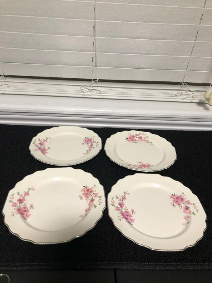 W S George White Lido Peach Blossom Platinum set of 4 salad plates pre-owned