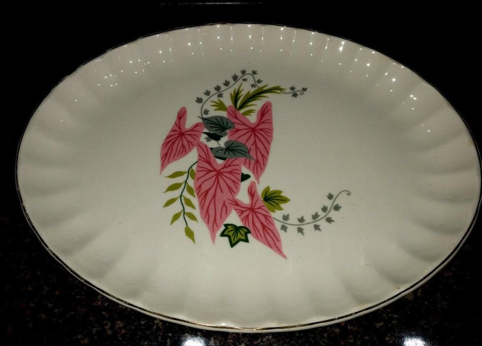 Vintage W.S. George Potteries Platter w/Gold & Pink Caladium