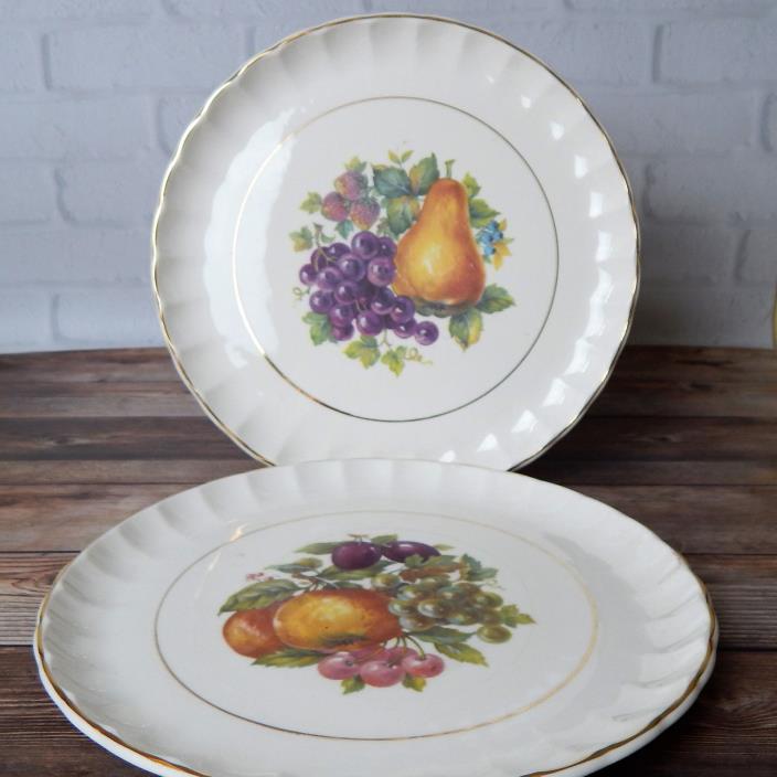 Vintage W S George Bolero Decorative Plates Set of 2 Fruit Gold tone Trim 9.25