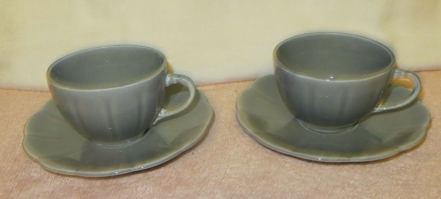 2 Vintage W.S. George Petalware Cup & Saucer Sets - Gray