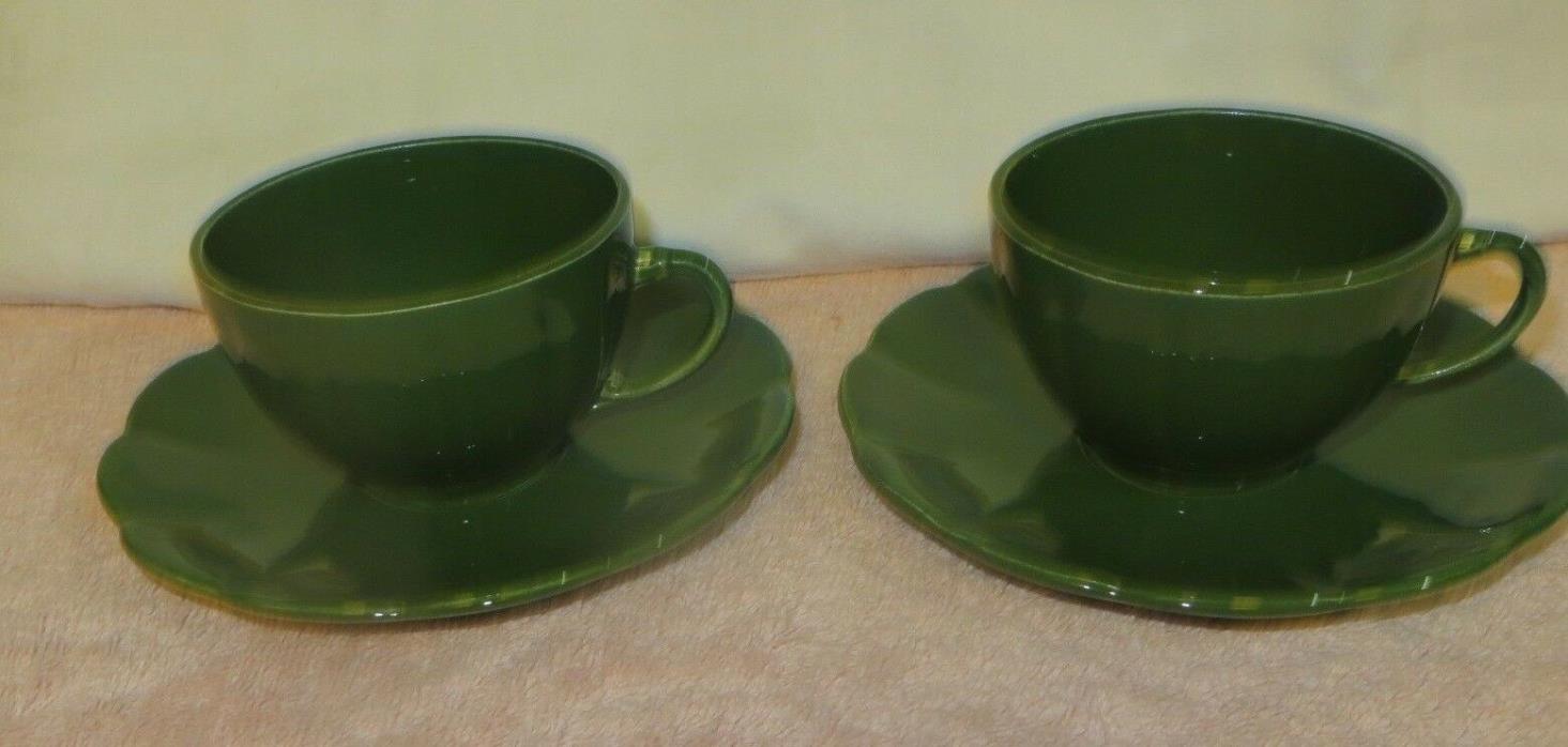 2 Vintage W.S. George Petalware Cup & Saucer Sets - Dark Green