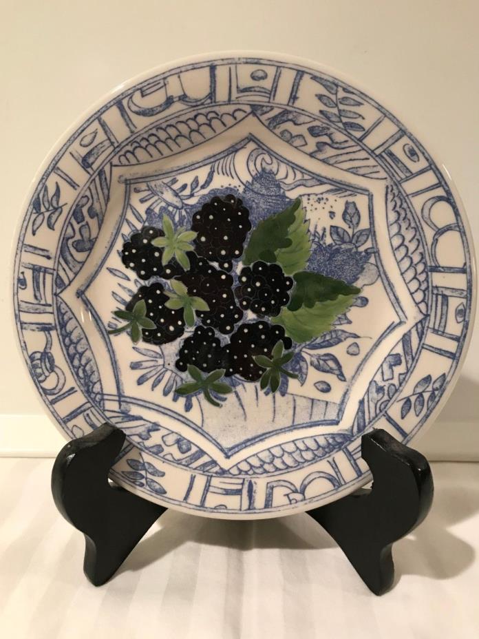 Oiseau Bleu with Fruit Gien France Canape Plate Blackberries 6 1/2