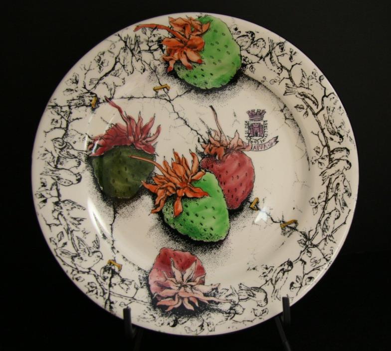 AUX OISEAUX Salad Plate Fraises En Folie by Gien China~Size 8-5/8