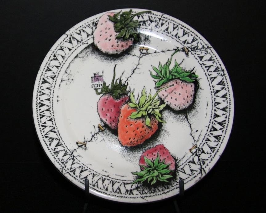 RUBANS Salad Plate Fraises En Folie by Gien China~Size 8-5/8