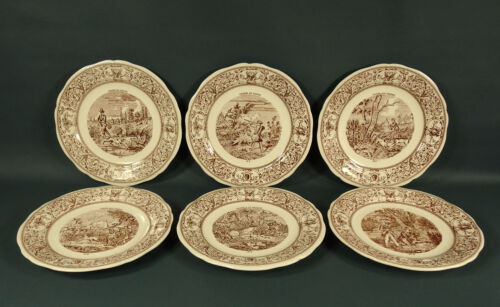 6 Musee Gien France Hunting Scene Plates Chasse Series #s 1-6 New w/ Tags 8 3/4