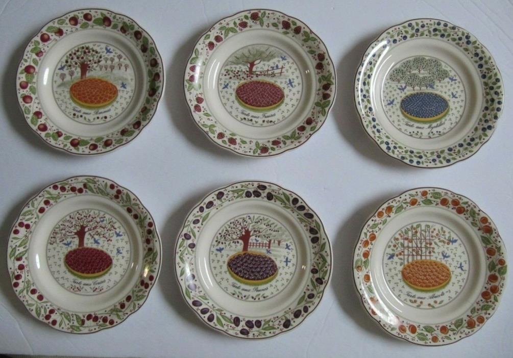 GIEN FRANCE LES TARTES SALAD DESSERT PLATES PIERRE BOITARD COMPLETE SET 6 NEW!!