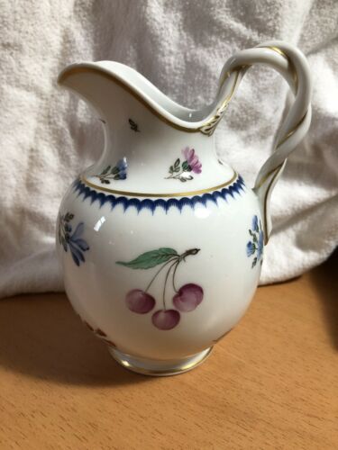 Signed Vintage Richard Ginori Porcelain Floral Pitcher with Braided Handle