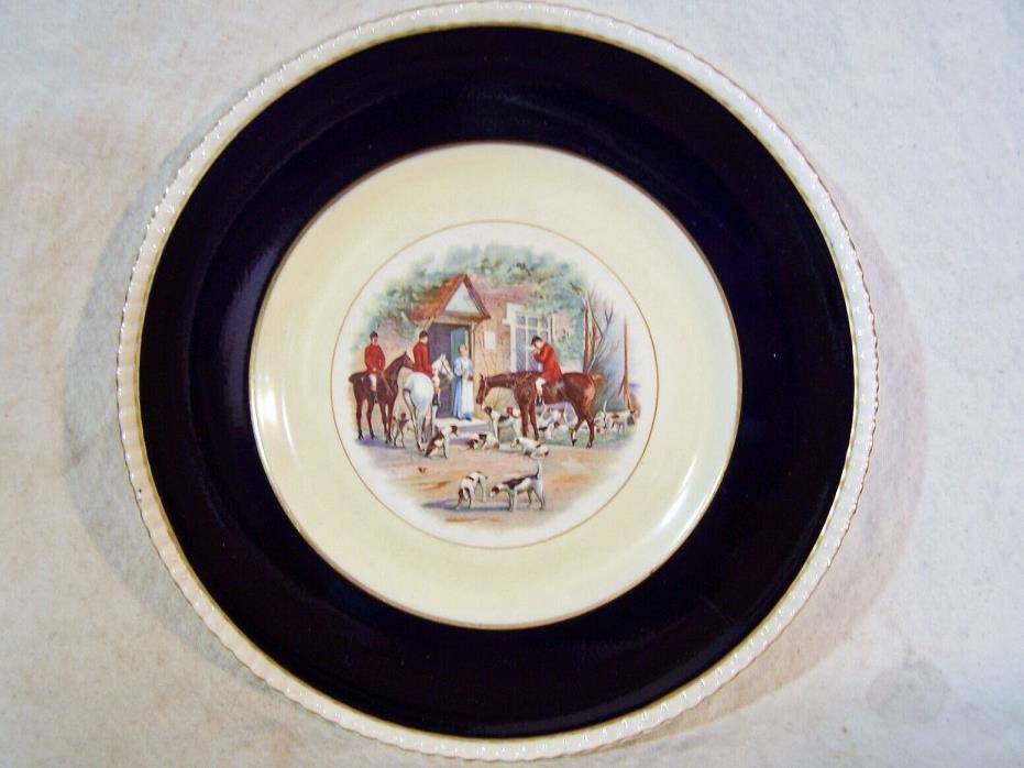 Antique GORHAM Black, Starr & Frost England FOX HUNTING Horses Plate Cobalt Gold