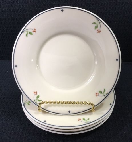4 Gorham Ariana Town And Country Saucers Blue Band Amber Flowers 5 5/8