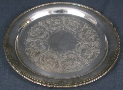 VINTAGE SILVER SERVING TRAY BY GORHAM E.P. YH 363/1, ROUND