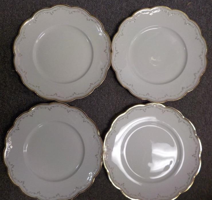 Antique W. H. Grindley & Co. Set of 4 Dinner Plate Ivory & Gold Gilt Trim