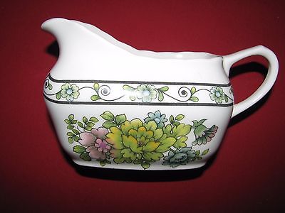 green transferware vintage GRINDLEY SANDRINGHAM floral toile GRAVY BOAT