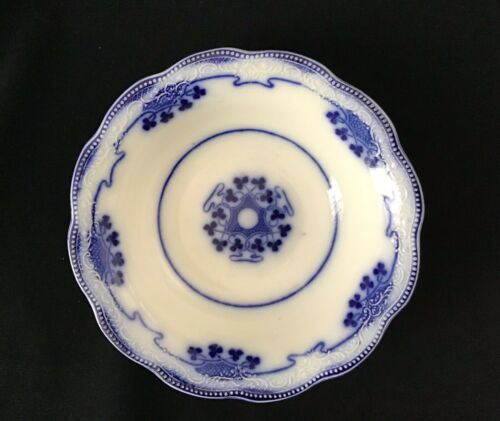 Lovely Antique W H Grindley Lorne Flow Blue White China Cereal Bowl Shamrocks