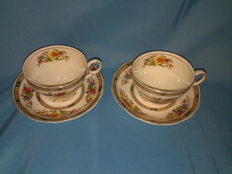 Vintage 1930's China Stamped Grindley England Creampetal 2 Cups/Saucers Chelsea