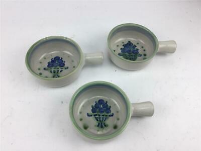 M.A. Hadley Blueberry Bouquet 3 Handled Soup Bowls Individual Bean Pots