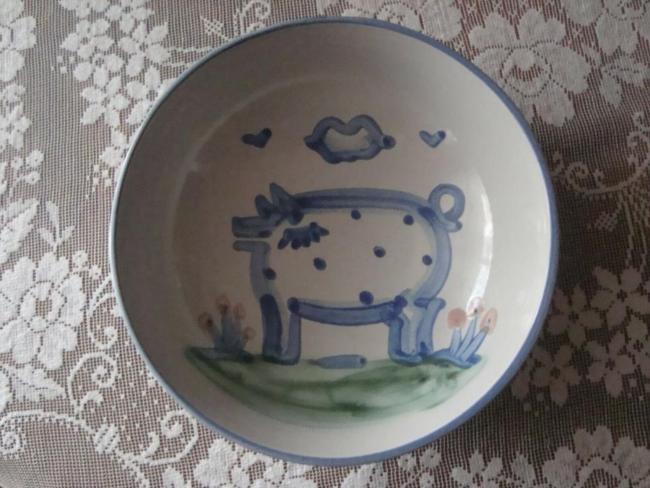 M A Hadley Pottery Country Pig BLUE Serving Bowl 8