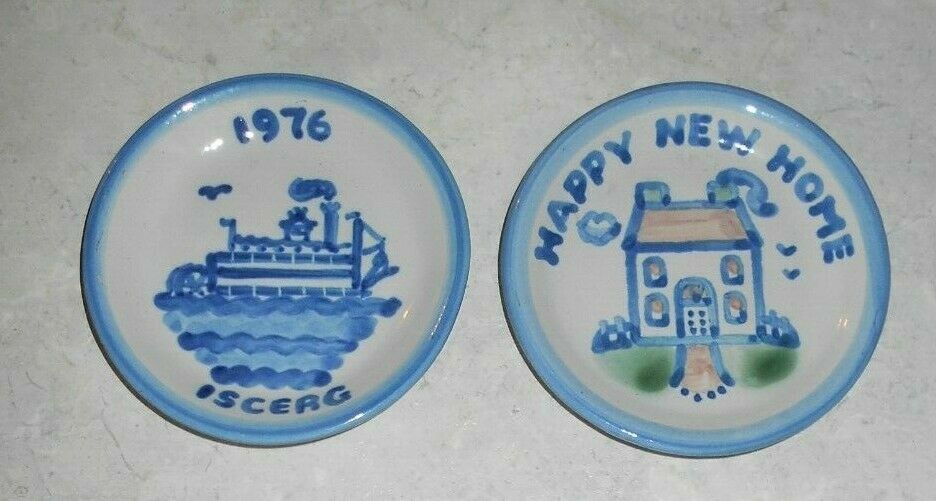 M A Hadley Miniature Mini Plate Coasters HAPPY NEW HOME & 1976 ISCERG