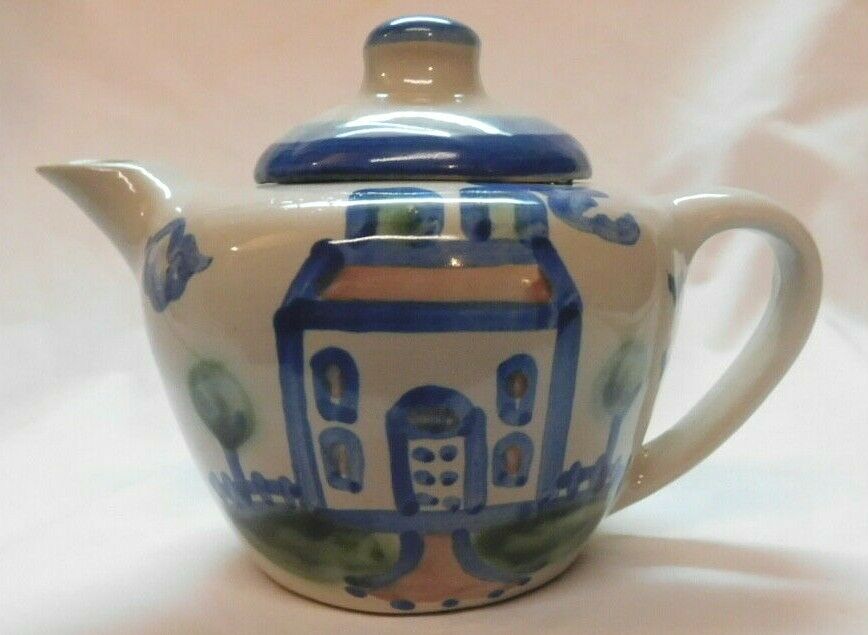 M.A. Hadley COUNTRY SCENE BLUE Small Teapot House Design