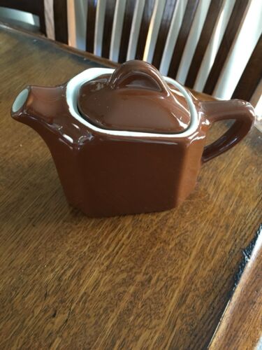 Hall Brown and Cream Individual Teapot Pottery. Restaurant Ware Mid-Century