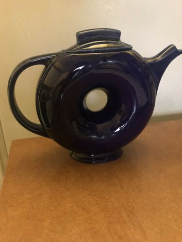 Vintage Hall Cobalt Blue Donut Shaped Teapot Made In USA