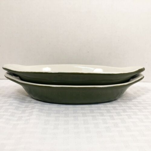 2 Hall Pottery 528 Dishes Au Gratin Oval Relish Dishes Green  5