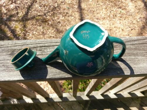 Hall Heavy Teapot 6 Cup Green with Gold Stars signed Made in USA #0740 Vintage