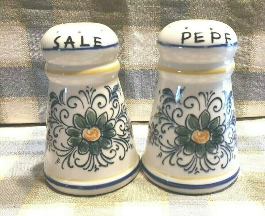 Hall Pottery Salt & Pepper Shakers #2586 2587 words in Italian Hand painted