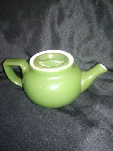 VINTAGE HALL SMALL OLIVE GREEN HANDLED TEAPOT w/ LID