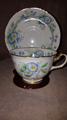 Vintage Hammersley & Co English blue Floral Teacup & Saucer Set England.