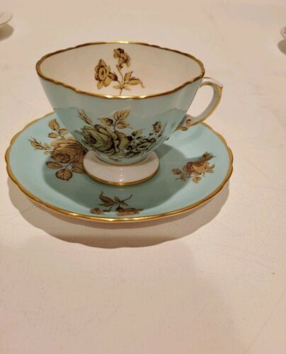 Vintage Hand Painted Floral Howard Hammersley green teacup & saucer. England