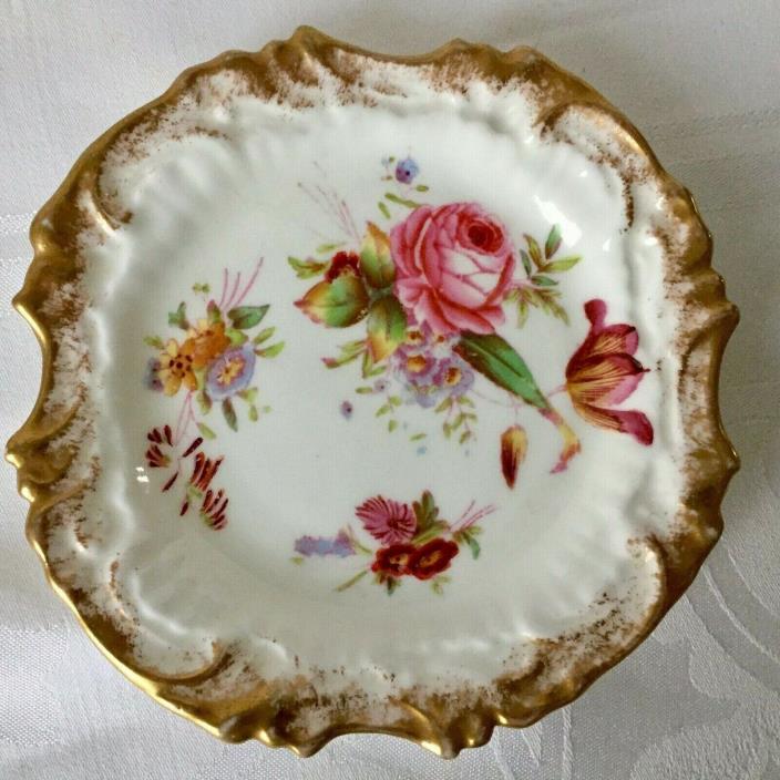 PRETTY PINK ROSES GOLD ENCRUSTED HAMMERSLEY SMALL TRINKET OR PIN DISH