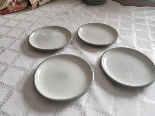 4 Vintage Harkerware Stone China USA Grey White Speckled Luncheon Salad Plate