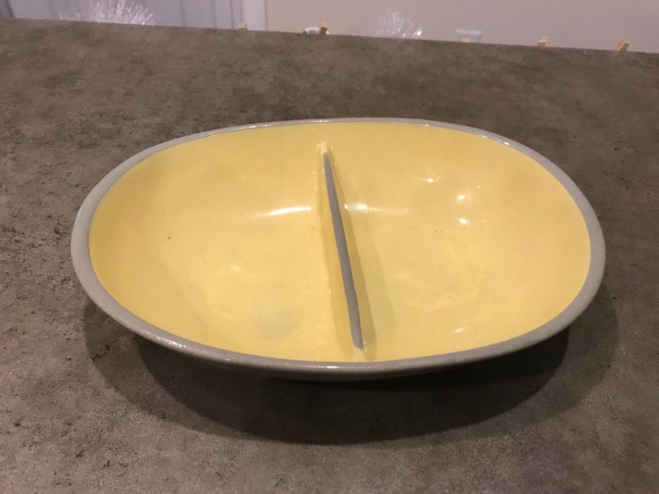 Vintage Harkerware Turquoise Divided Vegetable Dish Yellowish Gray Rare Color