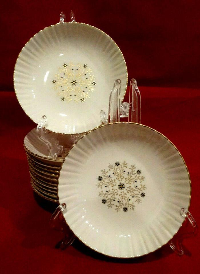 Set of 12 Harker Mid-Century Ivory,Black,& Gold Dessert/Berry Bowls, 5.5