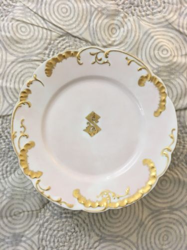 Limoges France Haviland Set Of 6 Gold Gilt Monogram Dinner Plates