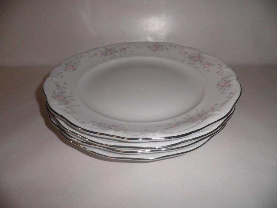 4 Johann Haviland Bavaria Germany Floral Splendor dinner plates Silver Trim