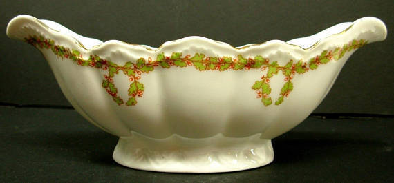 Antique H&C China Gravy Sauce Boat Bavaria Porcelain Leaf Garland Wreath Pattern
