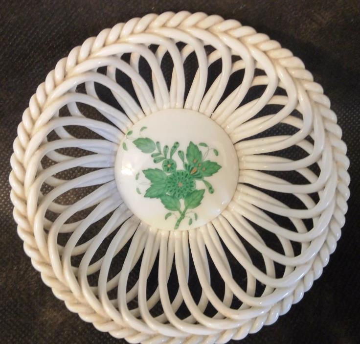 Herend Open Weave Bowl With Green Bouquet